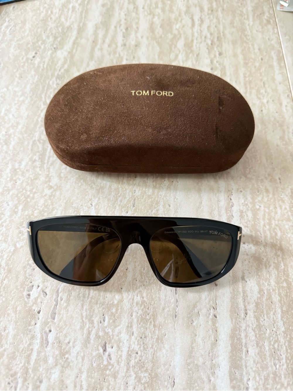 Tom Ford Black Frame Sunglasses with Brown Case